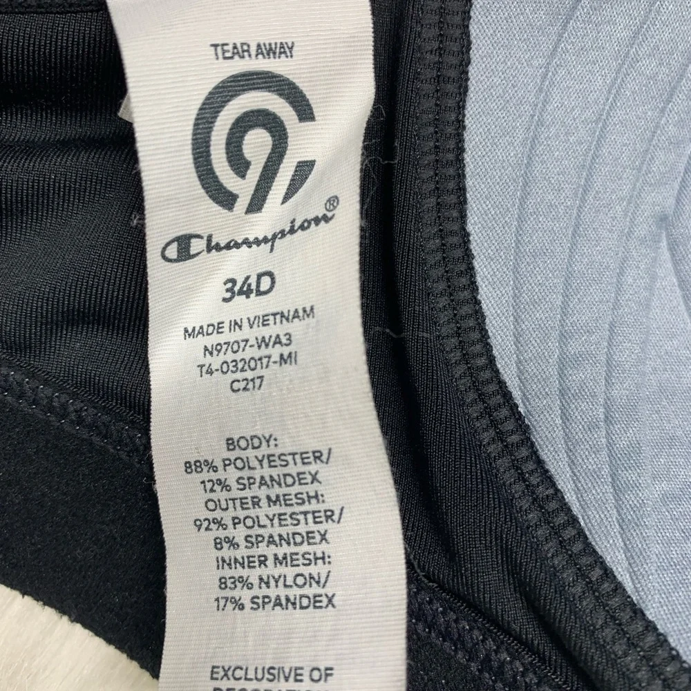 Champion Sport Bra~Gray Padded Wireless Race Back Zip‎ Front~Size 34D